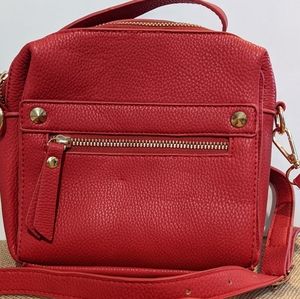 Red Crossbody Faux Leather Satchel Handbag